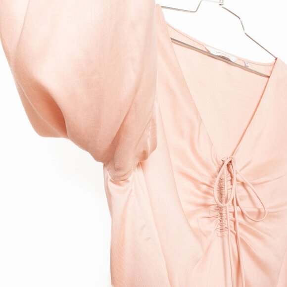 Rebecca Taylor Blush Pink Tencel Drawstring Long Sleeve Blouse - Sz 12 - Picture 6 of 10